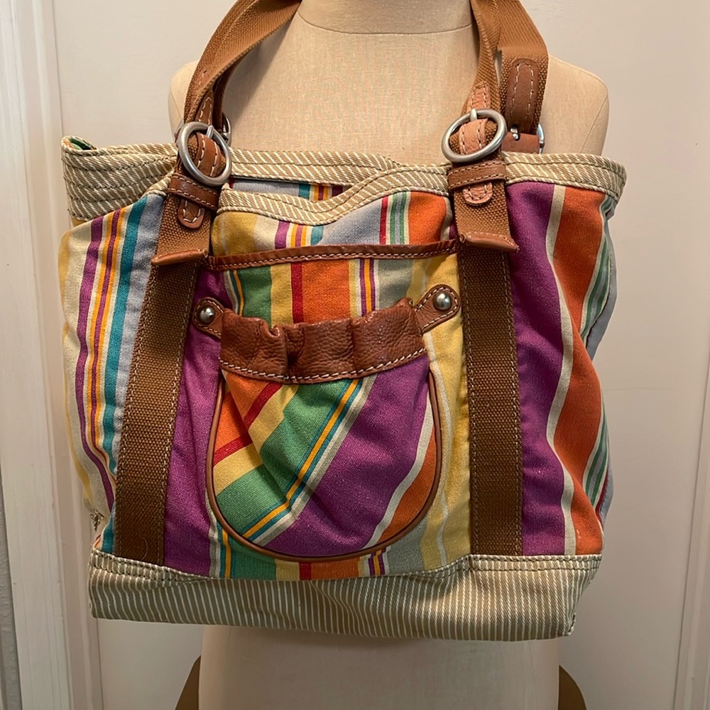Fossil Striped Canvas Tote